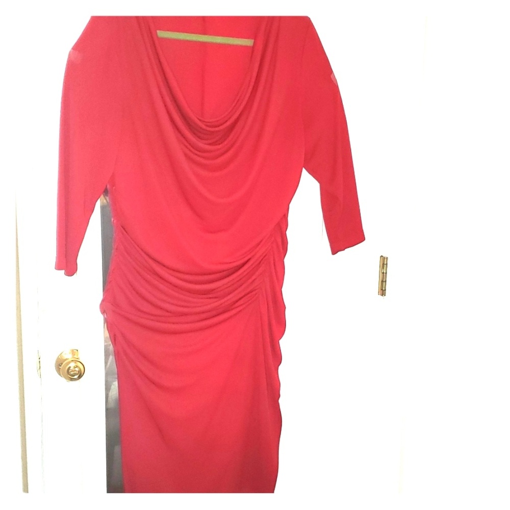 DKNY Hot Red Ruched Dress 1X Exc Cond.